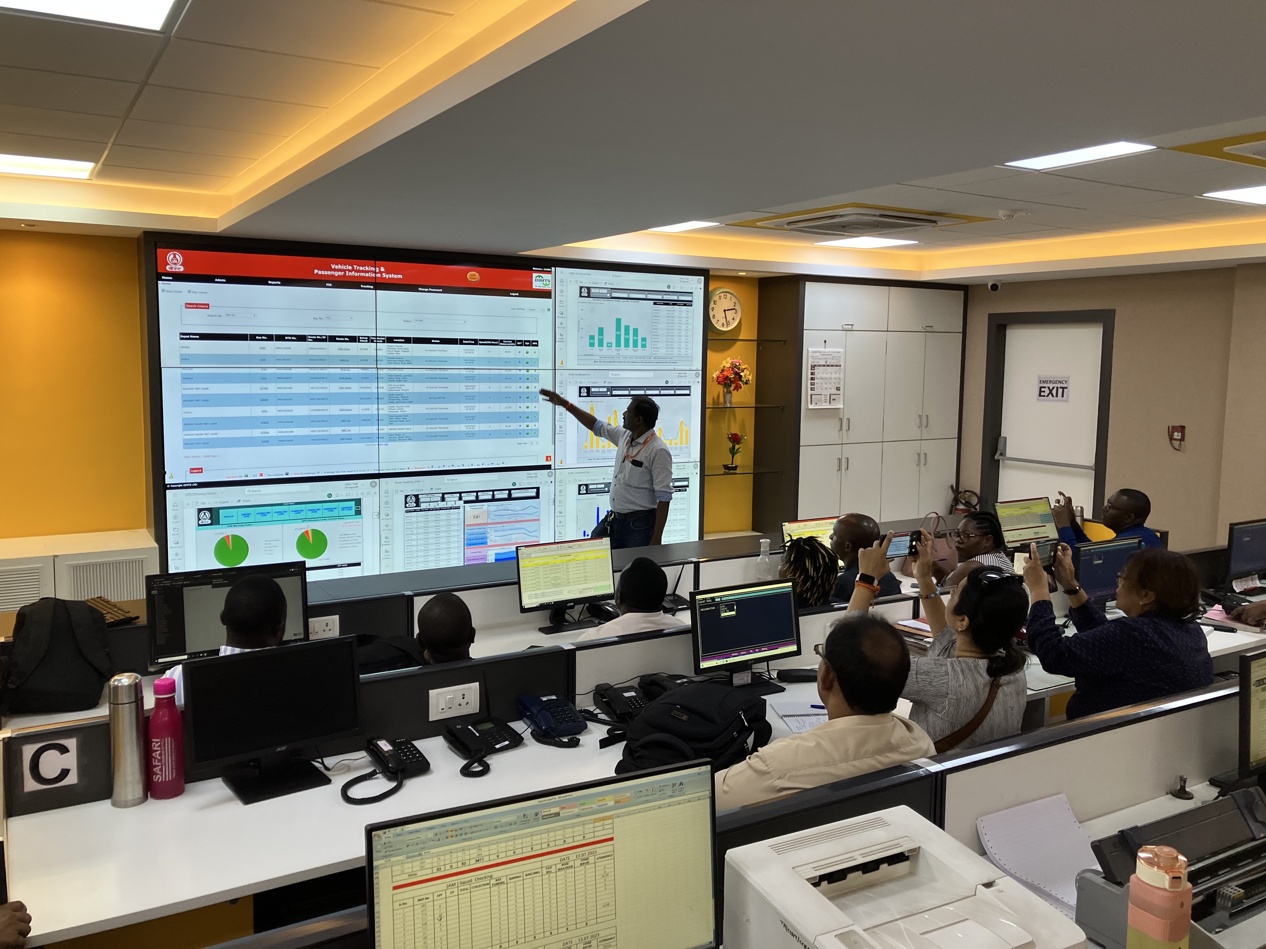 A view inside the command and control center at the Mumbai bus depot