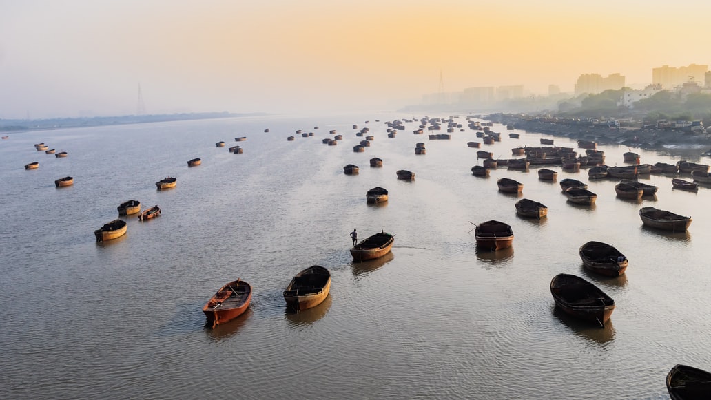 Boats on the Tapi River, Surat, India