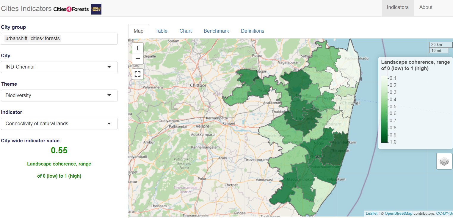 a map showing connectivity of green areas in chennai, india