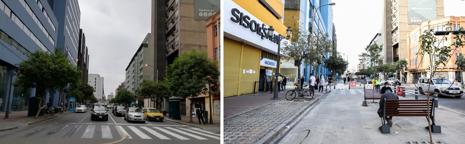 A before and after image of Lima's central district