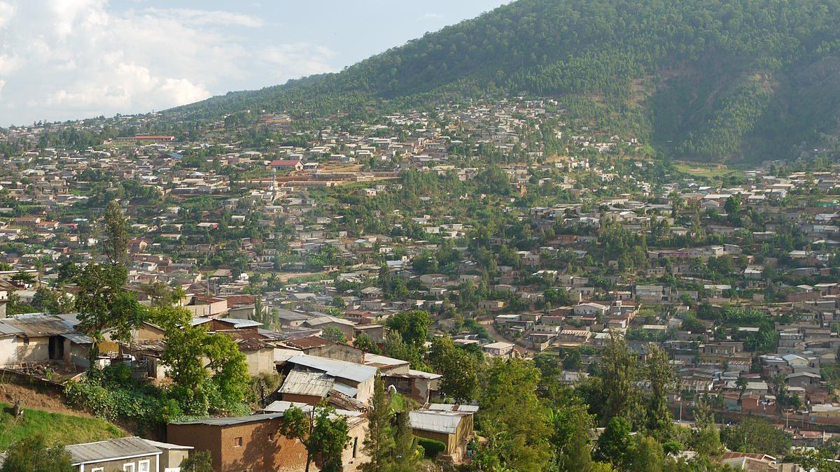 A suburb of Kigali with Mount Kigali in the background