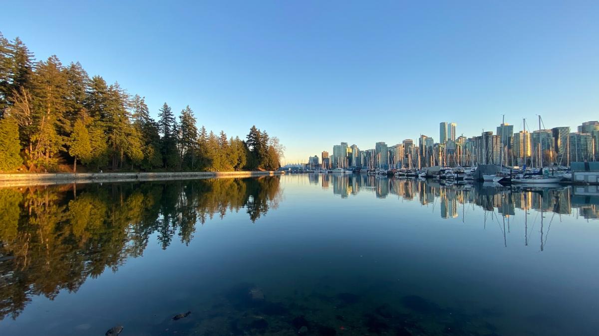 a view of the vancouver skyline and stanley park