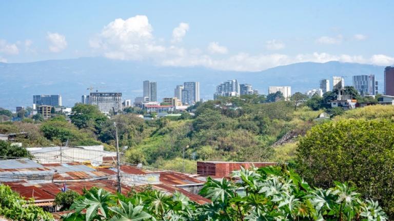 The park in La Guapil with the San Jose skyline in the background