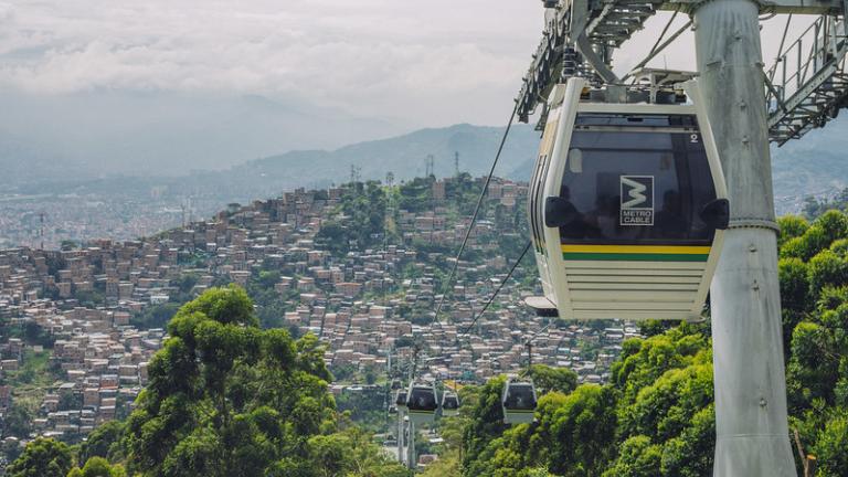 a view of a cable car in medellin
