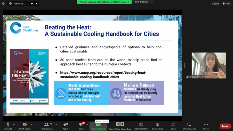 a screenshot of the ICLEI Energy Exchanges and UrbanShift webinar on urban cooling