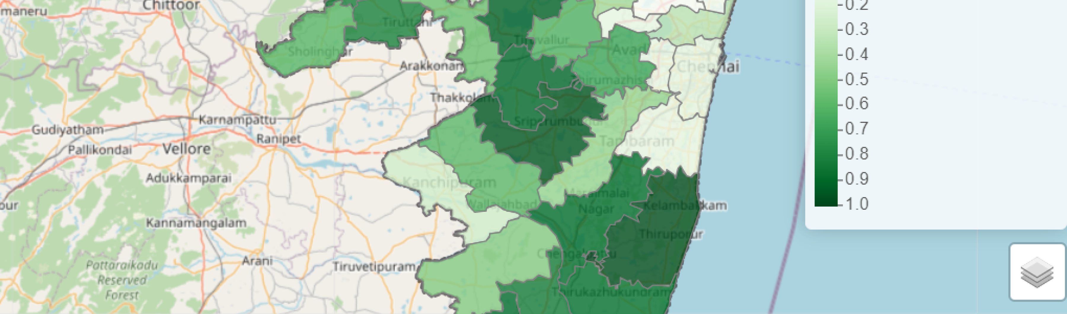 A screenshot of the dashboard showing the connectivity of green areas in Chennai.