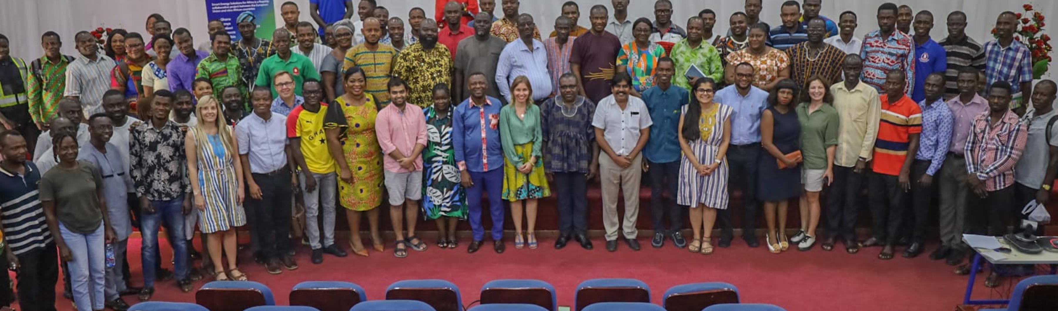 a group photo of participants in the peer-to-peer exchange in Ghana