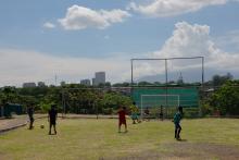 a view of kids playing in the restored la guapil park in costa rica