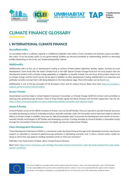 climate finance glossary